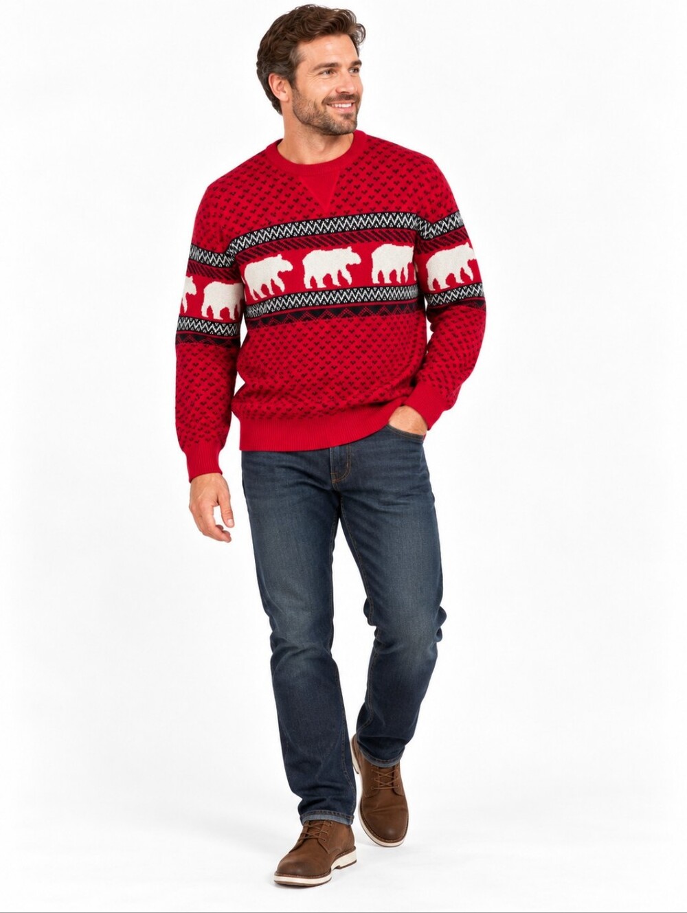 Chaps XL NWT Polar Bear Fair Isle Sweater Red Christmas Holiday Cotton Mens